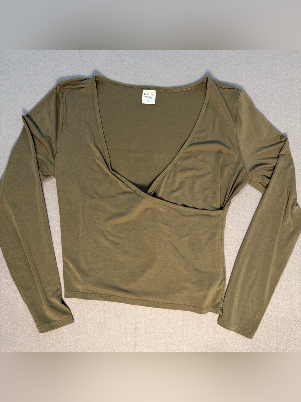 Athleta Olive Green Wrap-Front Long Sleeve Top